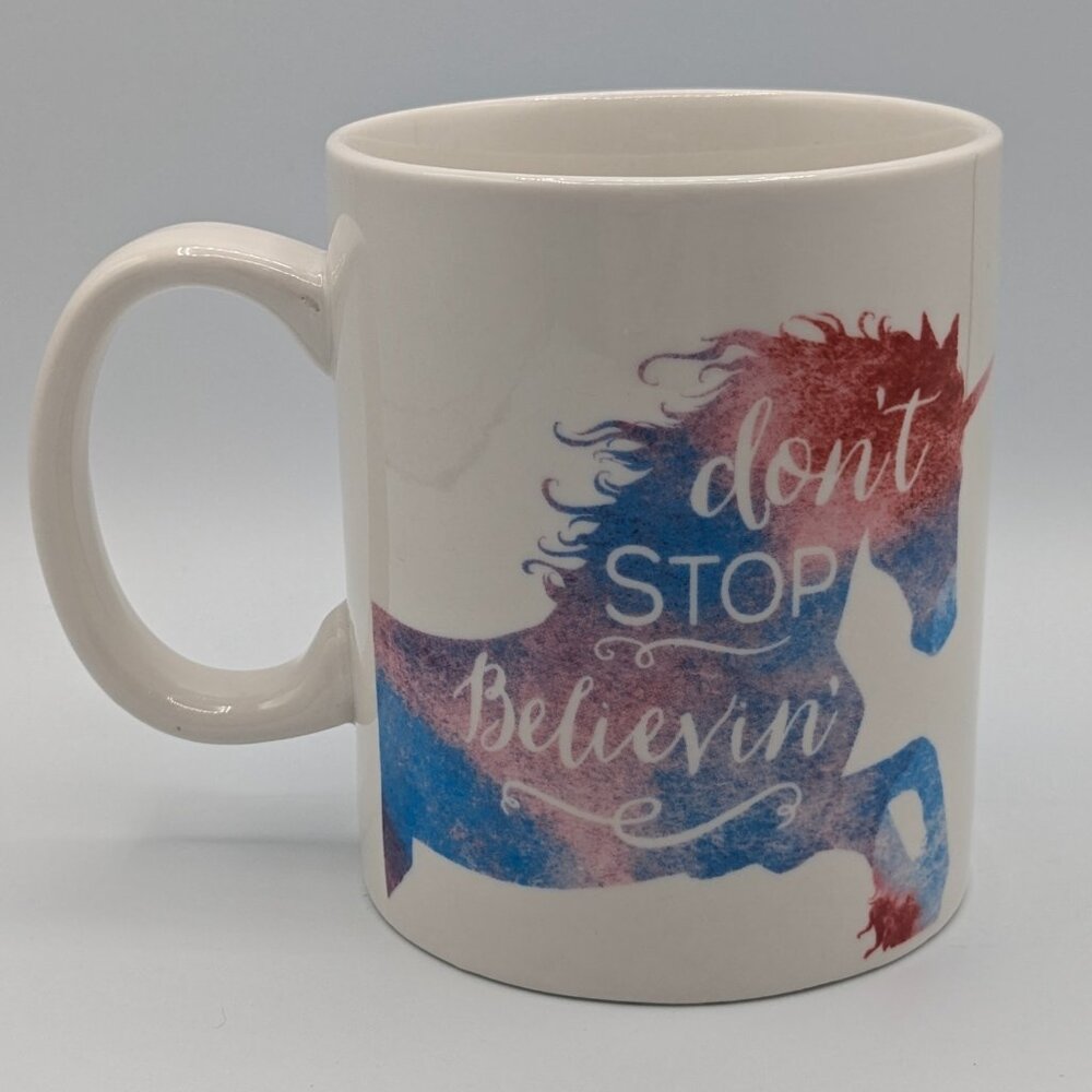 P. Graham Dunn "Don't Stop Believin'" Unicorn Mug - Pink & Blue, 12 oz